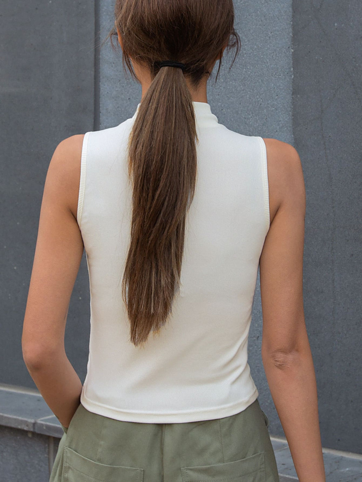 Ribbed Knit Tank Top with Mock Neck