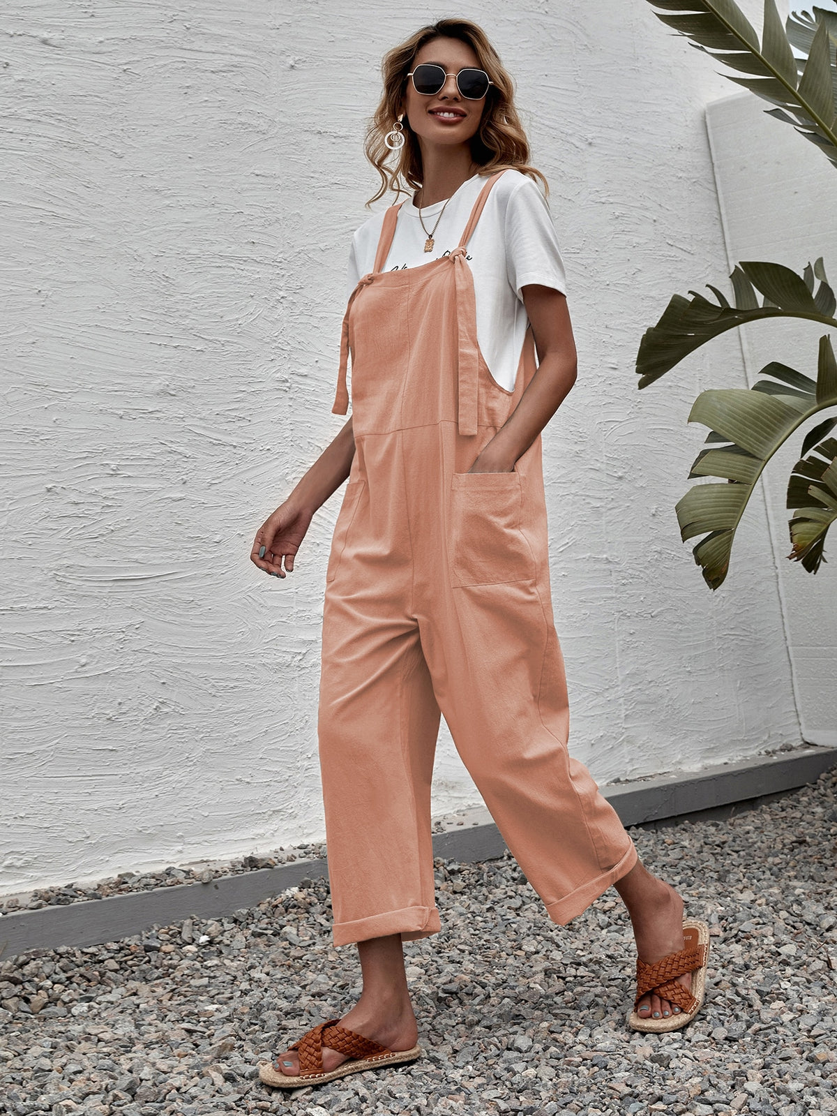 Jumpsuit with Dual Pocket - Coral Pink / XL