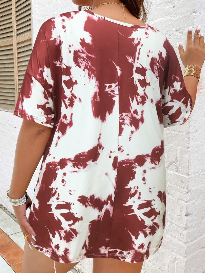 Plus Tie Dye Tee with Drop Shoulder -