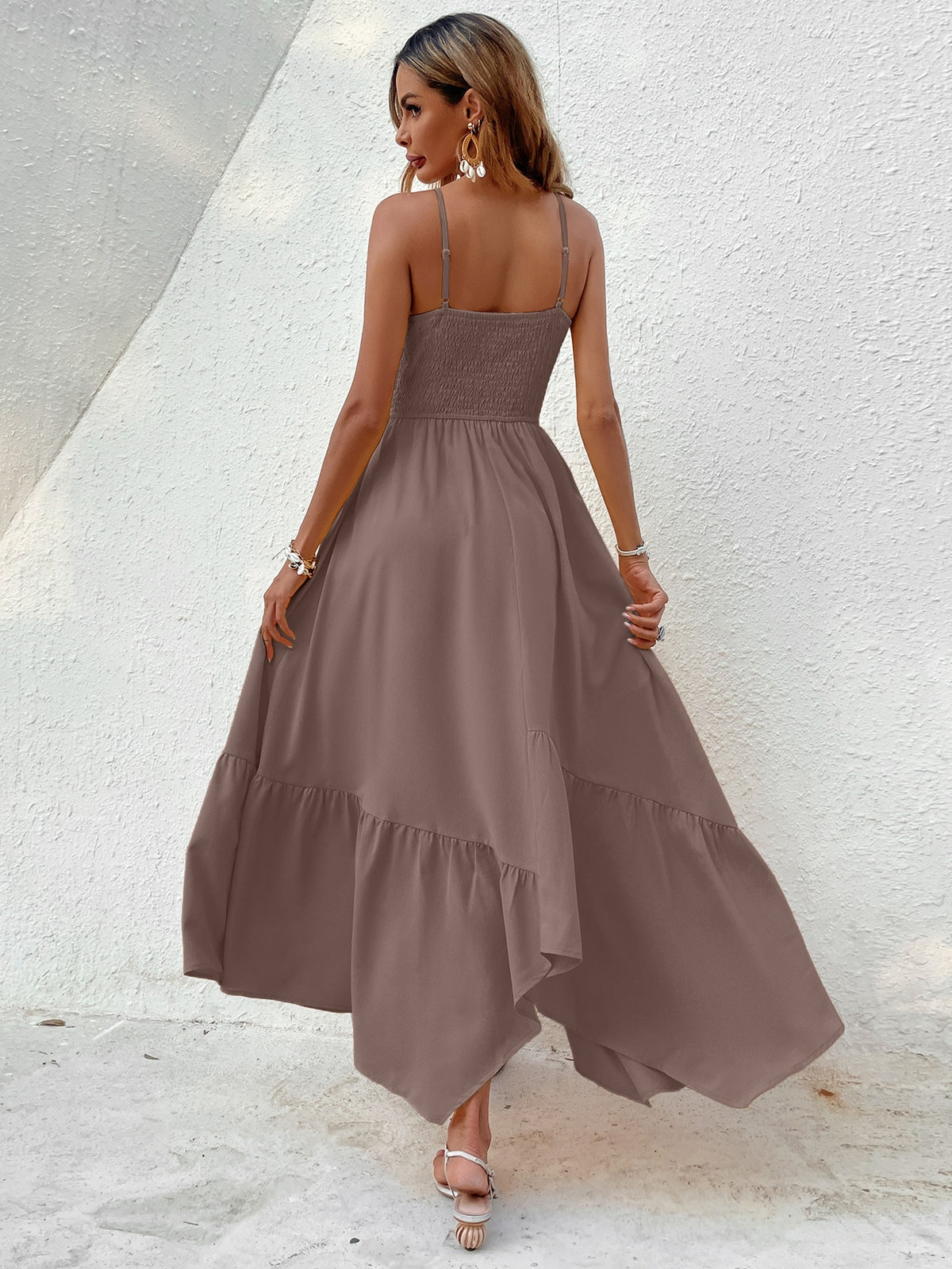 Shirred Cami Dress with Hanky Hem -
