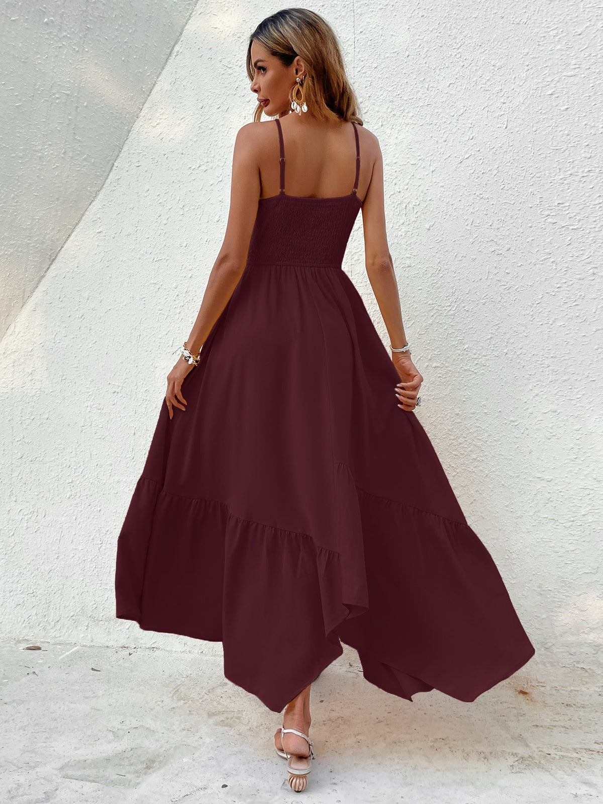Shirred Cami Dress with Hanky Hem -