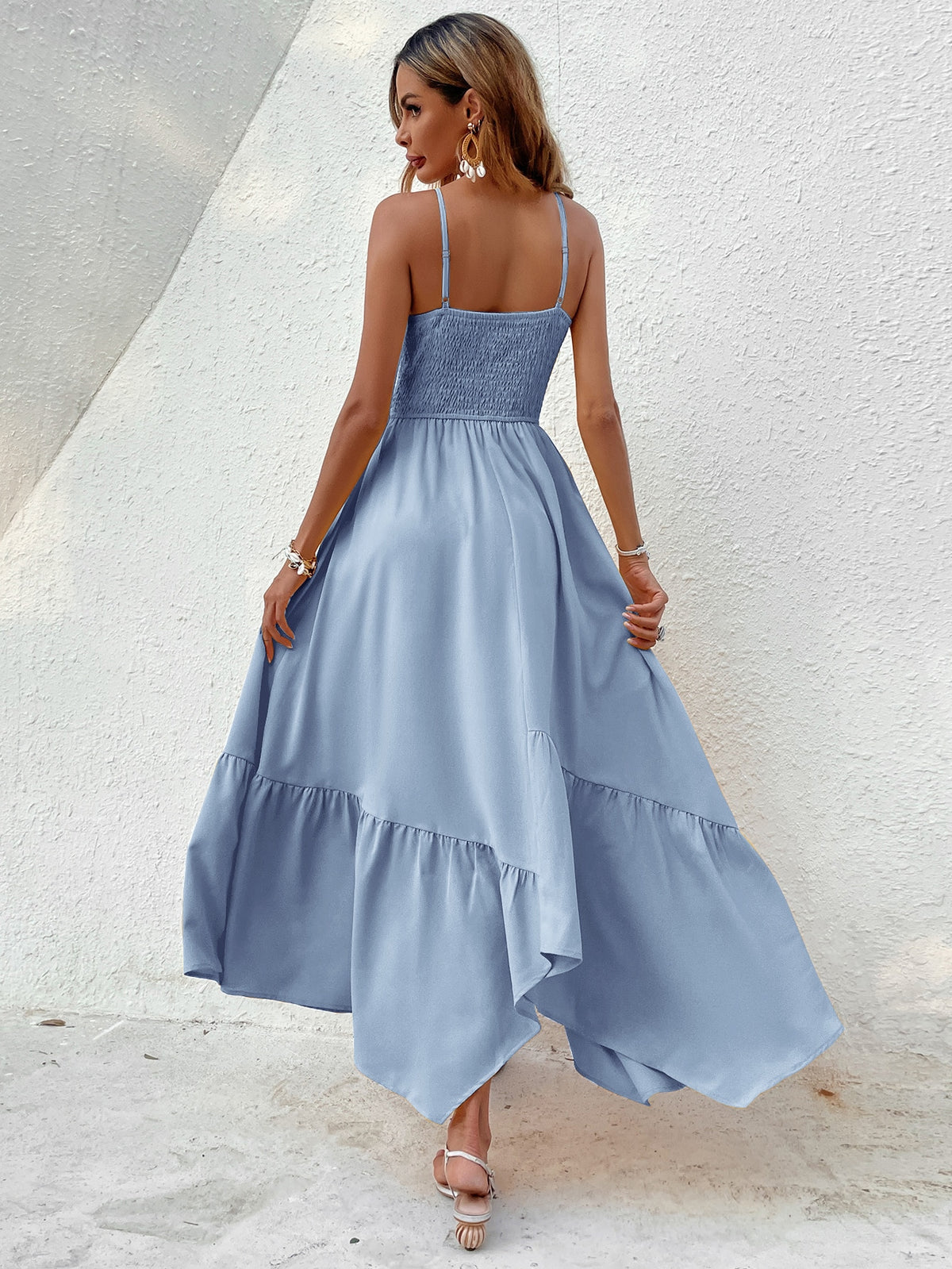 Shirred Cami Dress with Hanky Hem -
