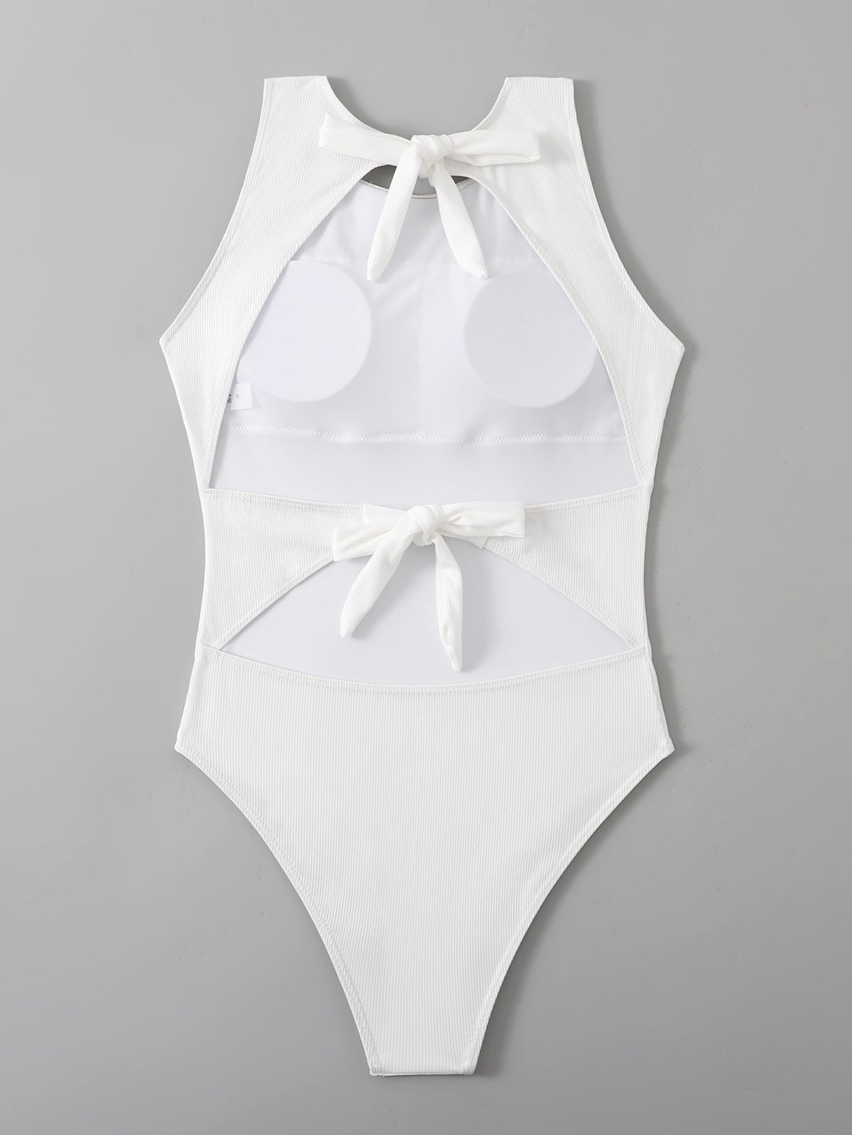 One Piece Ribbed Knit Swimsuit with Tie Back