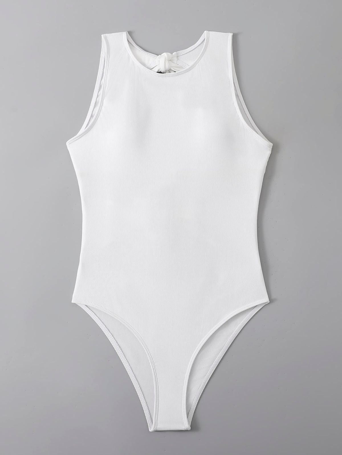 One Piece Ribbed Knit Swimsuit with Tie Back