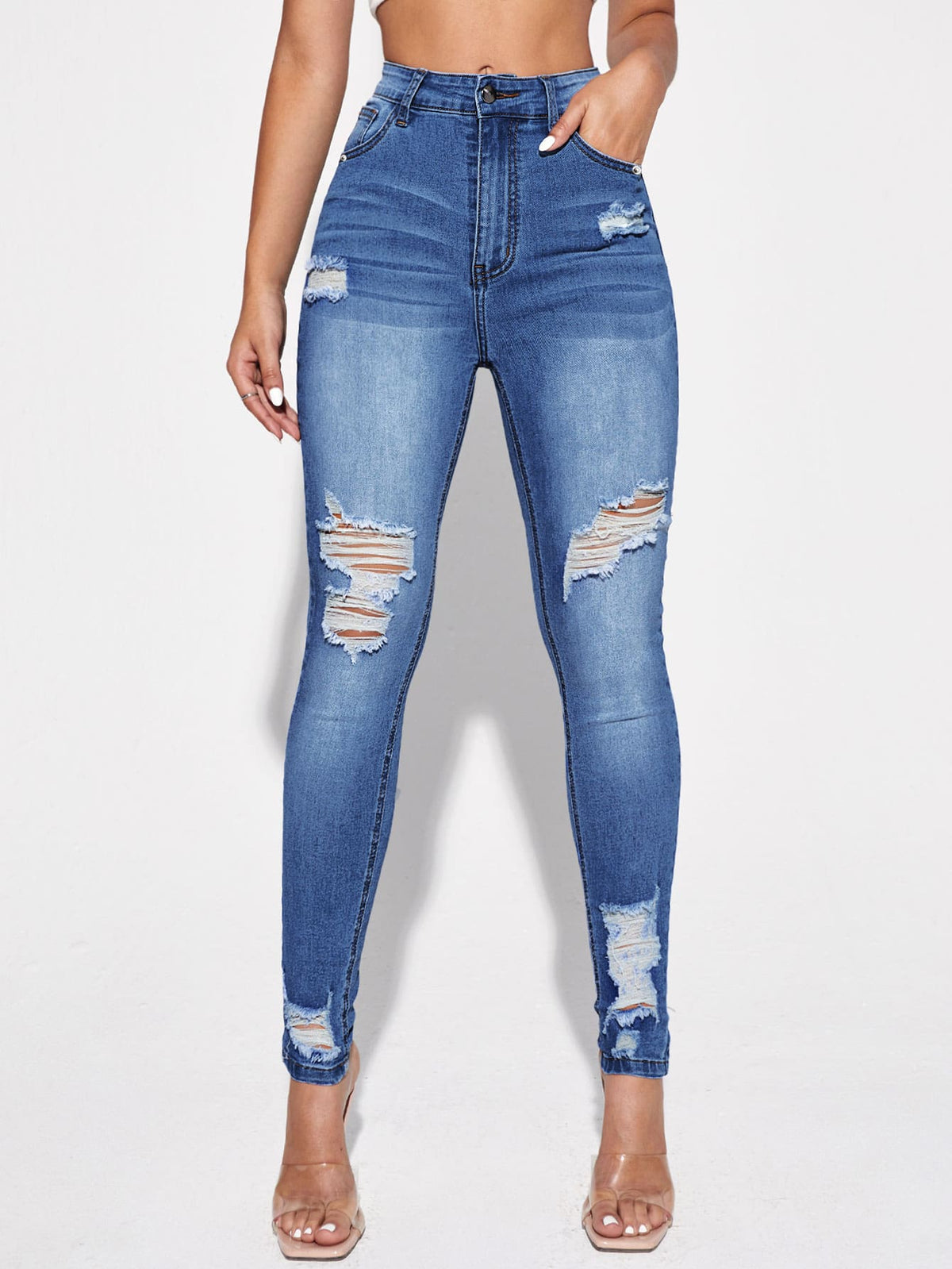 Ripped Skinny Jeans with High Waist