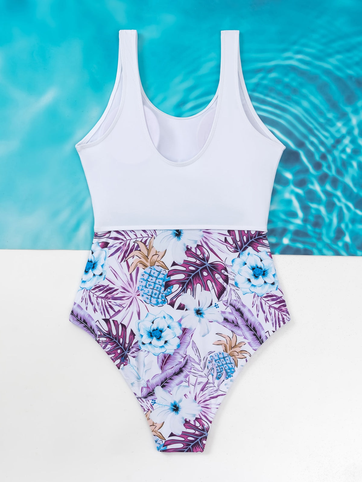 One Piece Tropical Print Swimsuit with Cut out