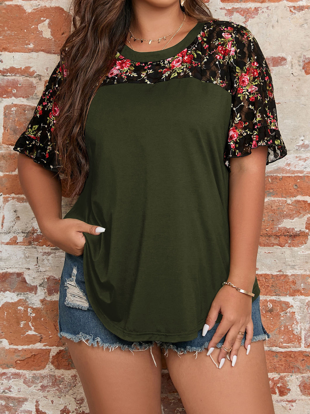 Plus Floral Top with Embroidery