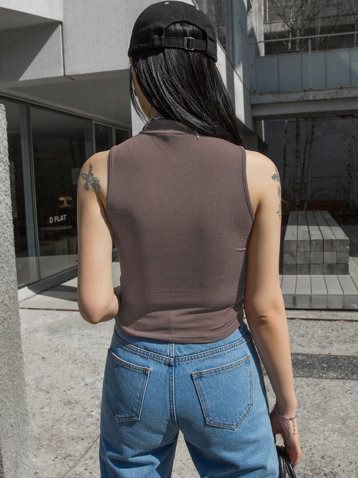 Ribbed Knit Tank Top with Mock Neck