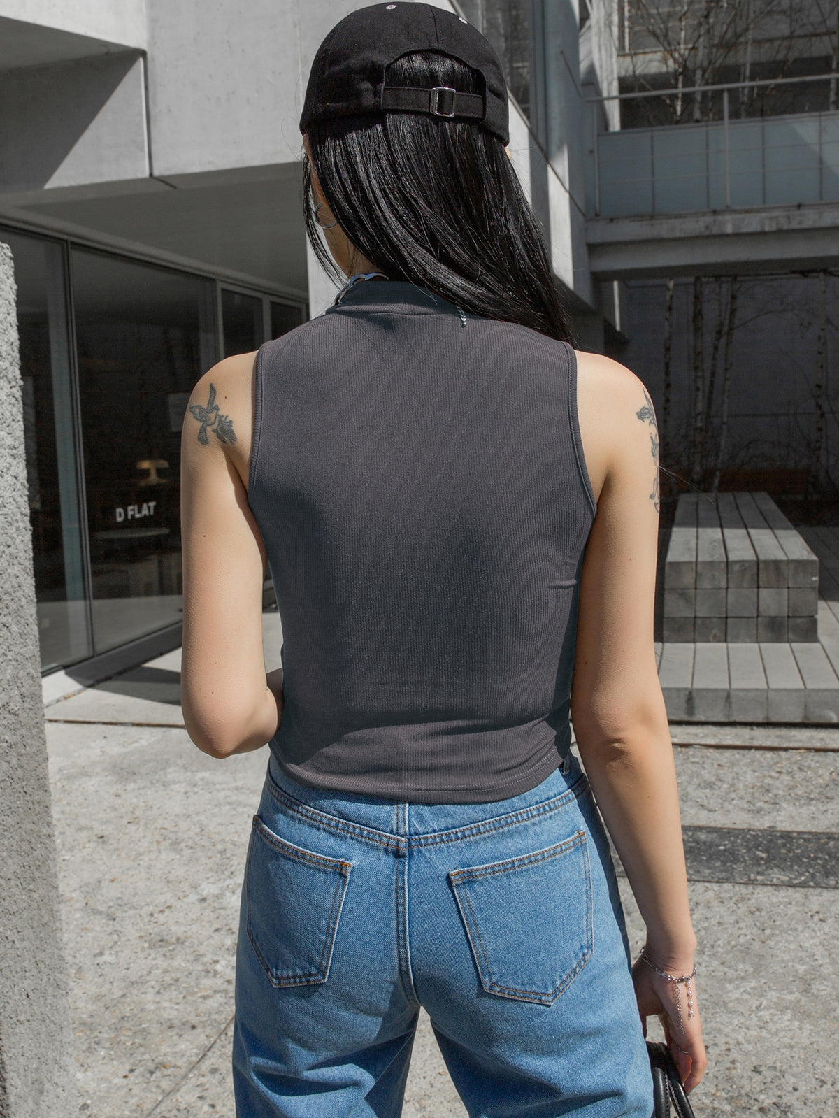 Ribbed Knit Tank Top with Mock Neck