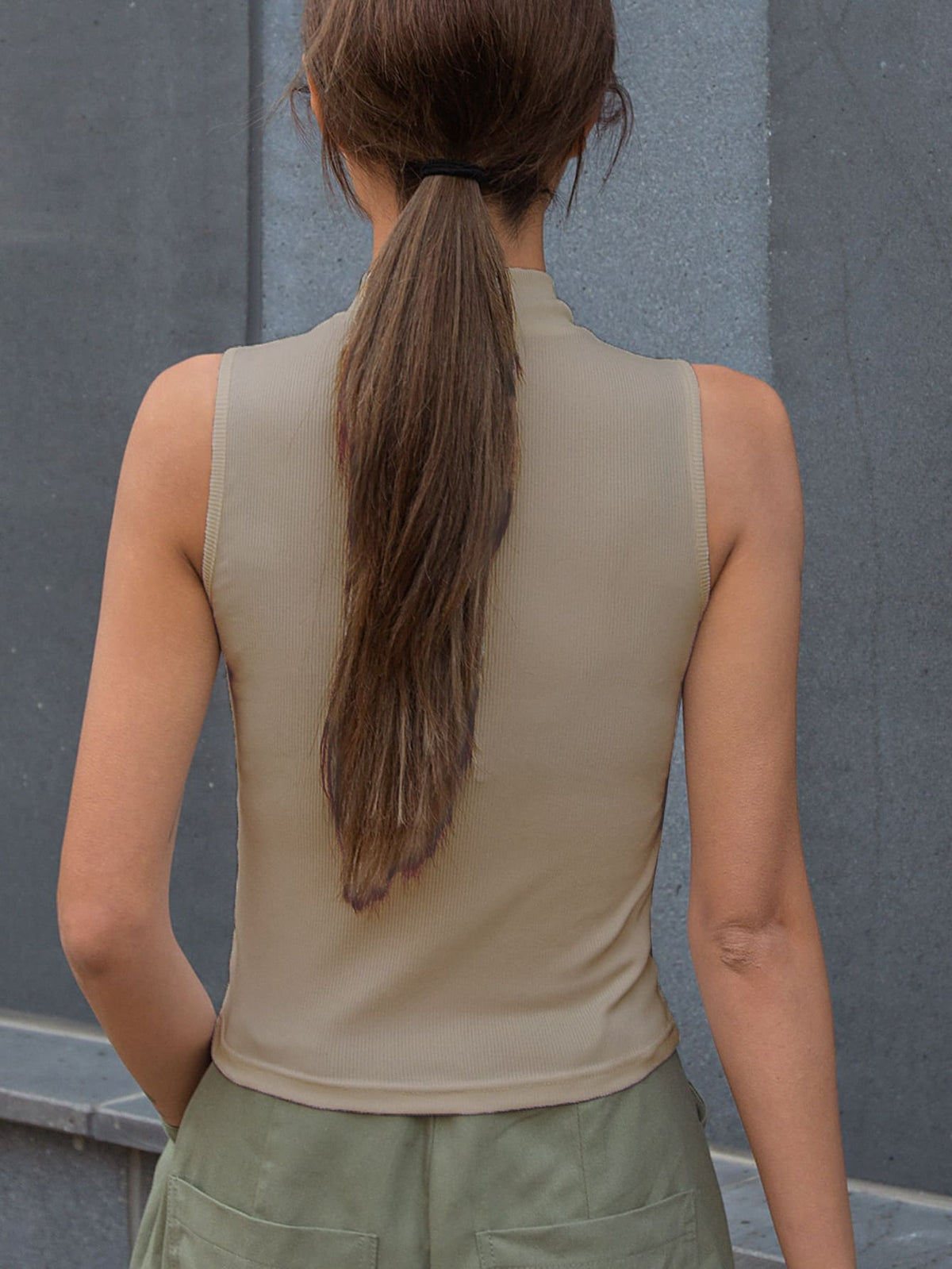 Ribbed Knit Tank Top with Mock Neck