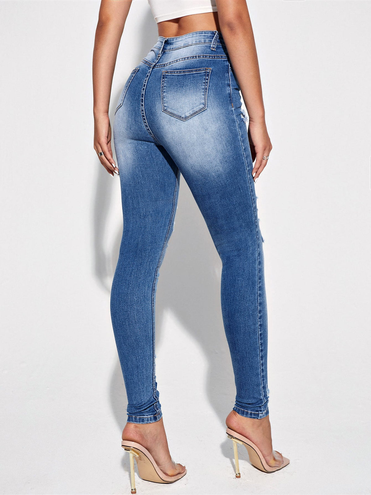 Ripped Skinny Jeans with High Waist