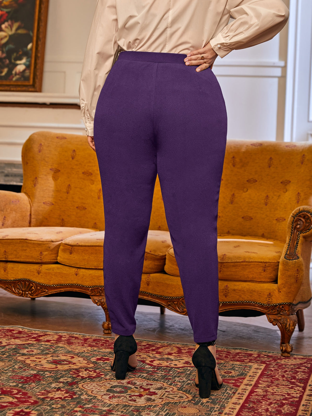 Plus Pleated Pants with Slant Pocket