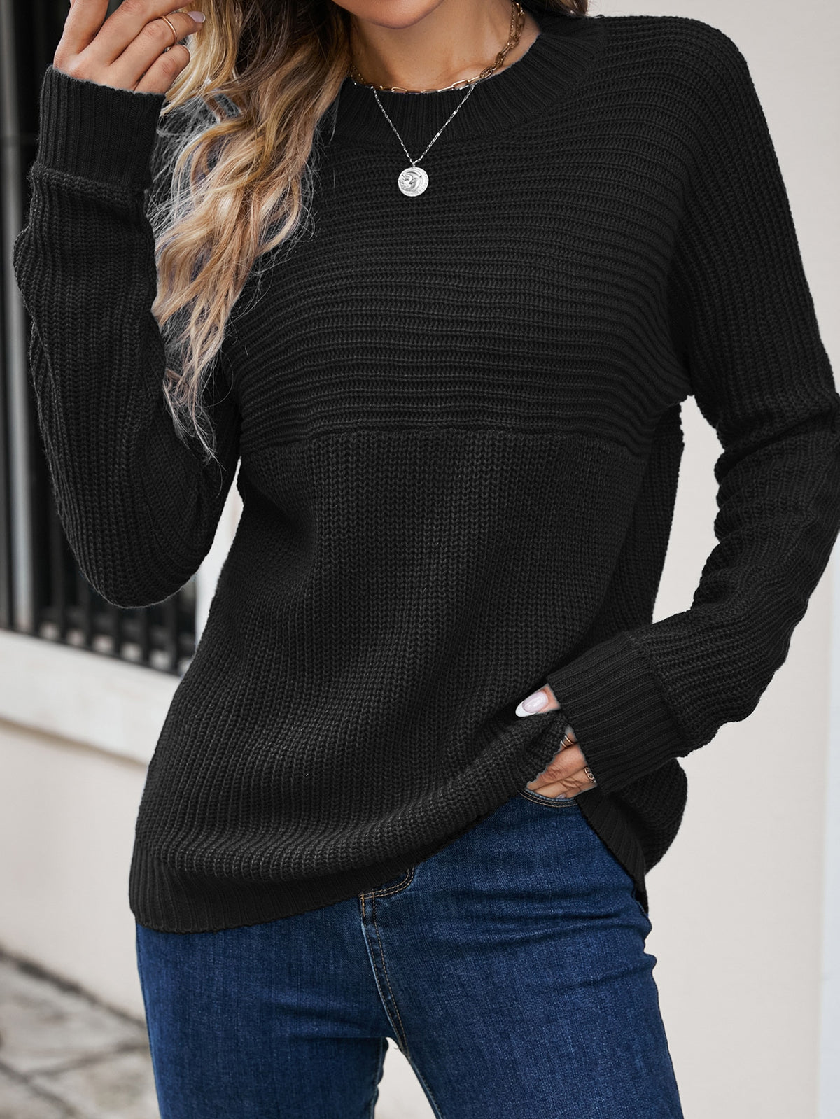 Knit Sweater with Batwing Sleeve