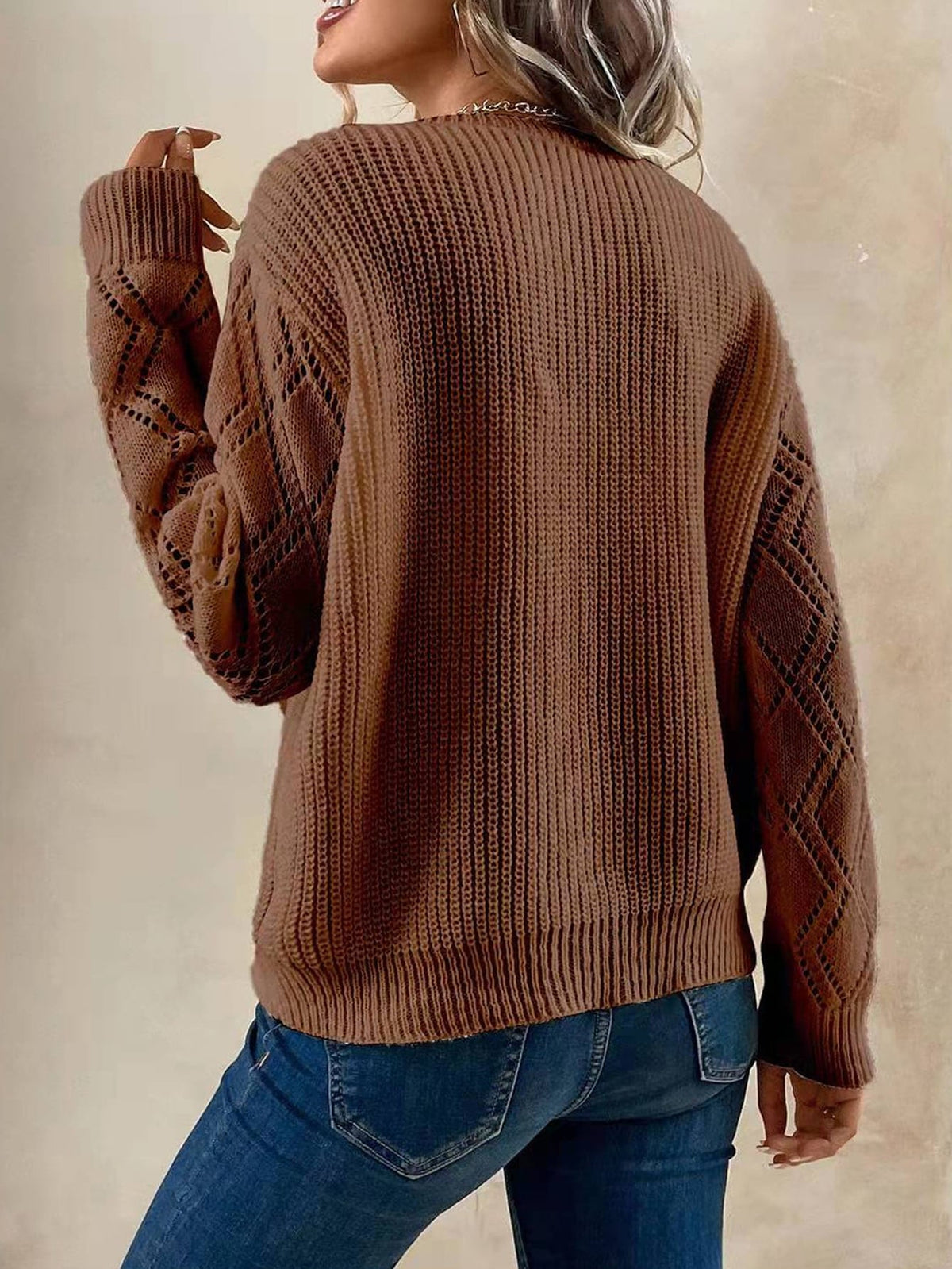 Knit Drop Shoulder Sweater with Lace Panel