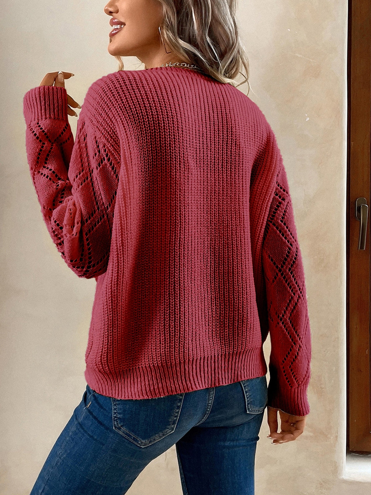 Knit Drop Shoulder Sweater with Lace Panel