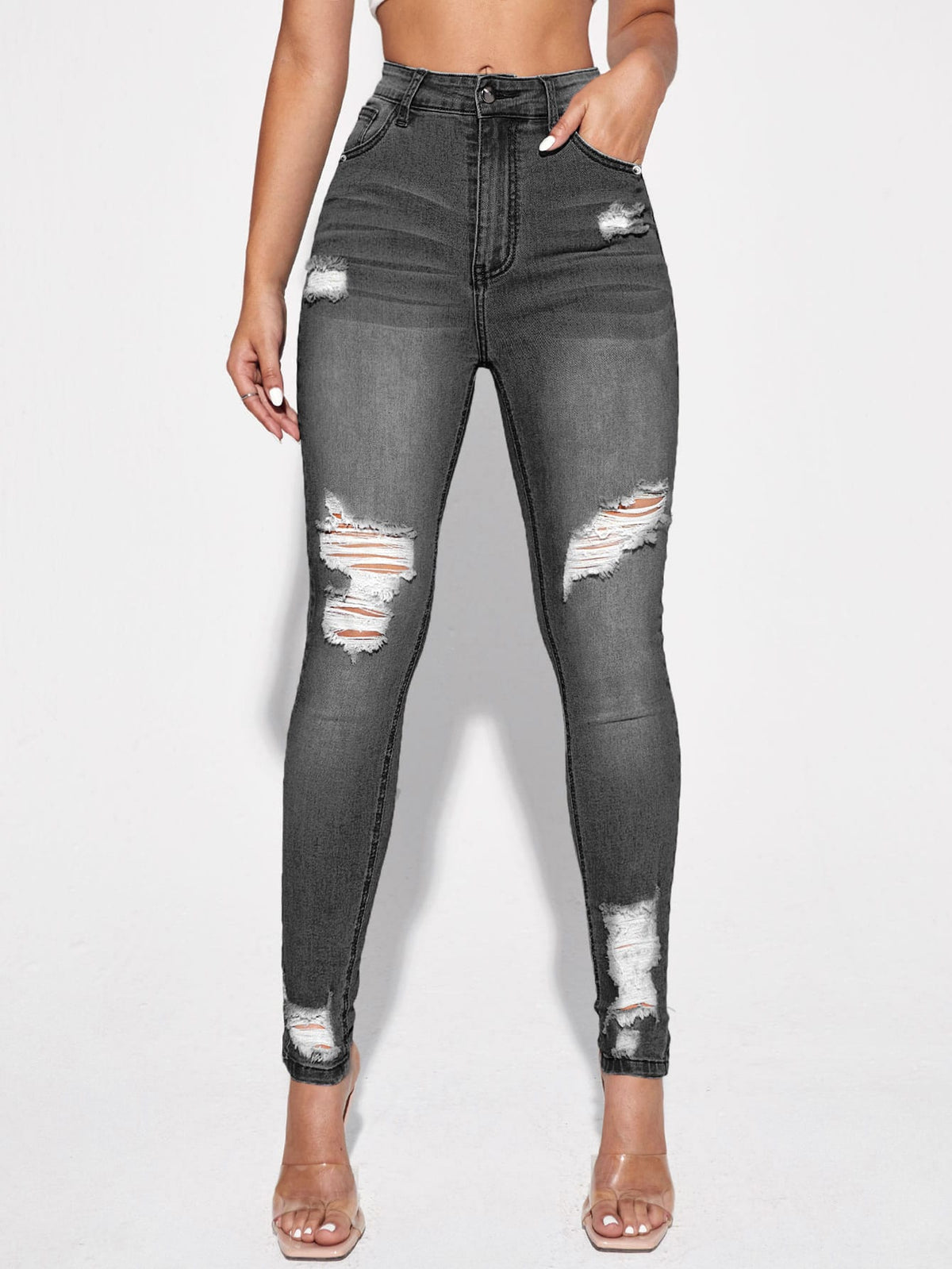Ripped Skinny Jeans with High Waist