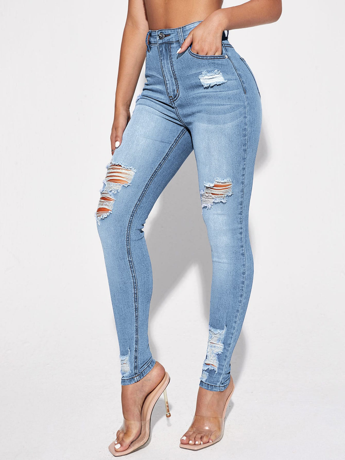 Ripped Skinny Jeans with High Waist