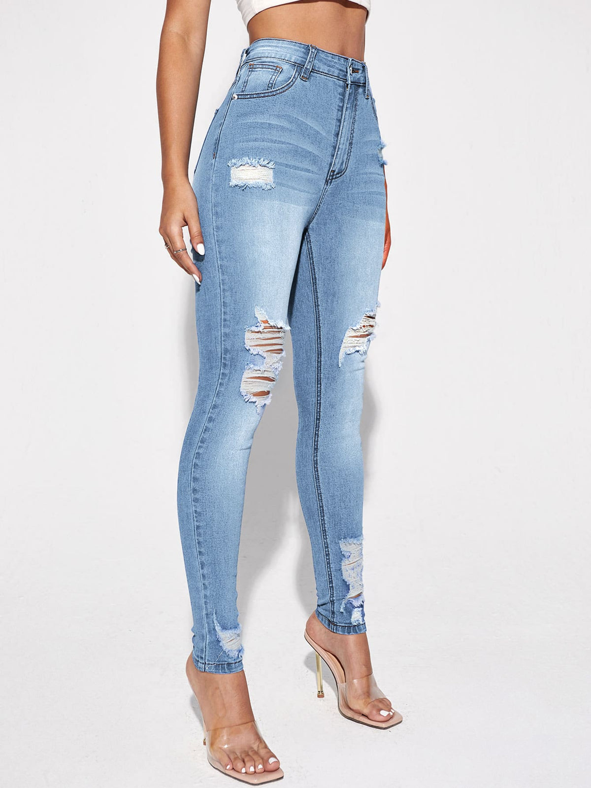 Ripped Skinny Jeans with High Waist