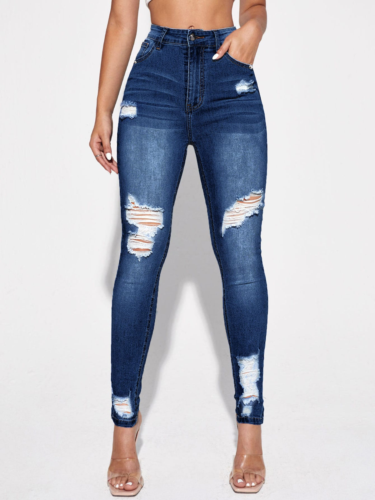 Ripped Skinny Jeans with High Waist