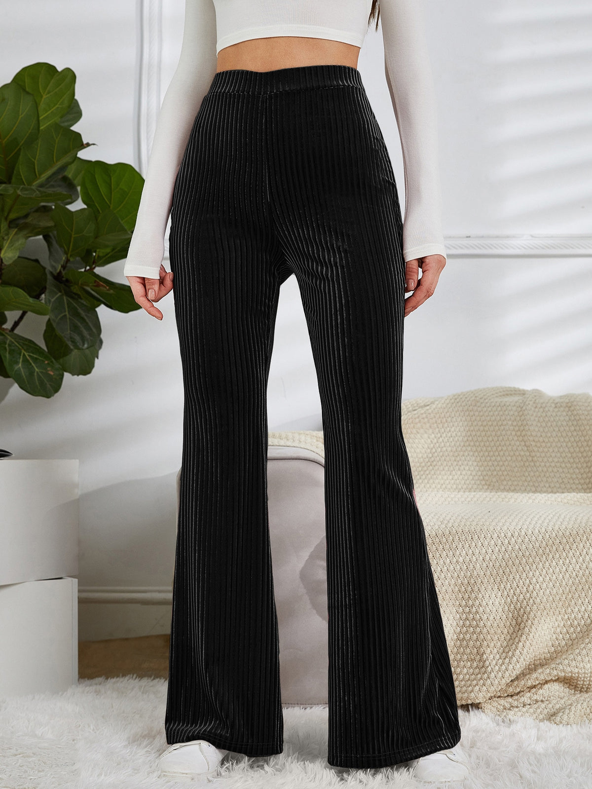High Waist Velvet Pants with Flare Leg