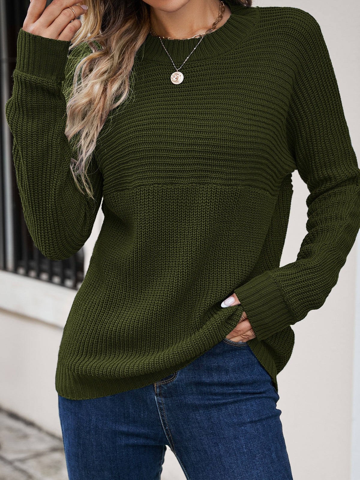 Knit Sweater with Batwing Sleeve