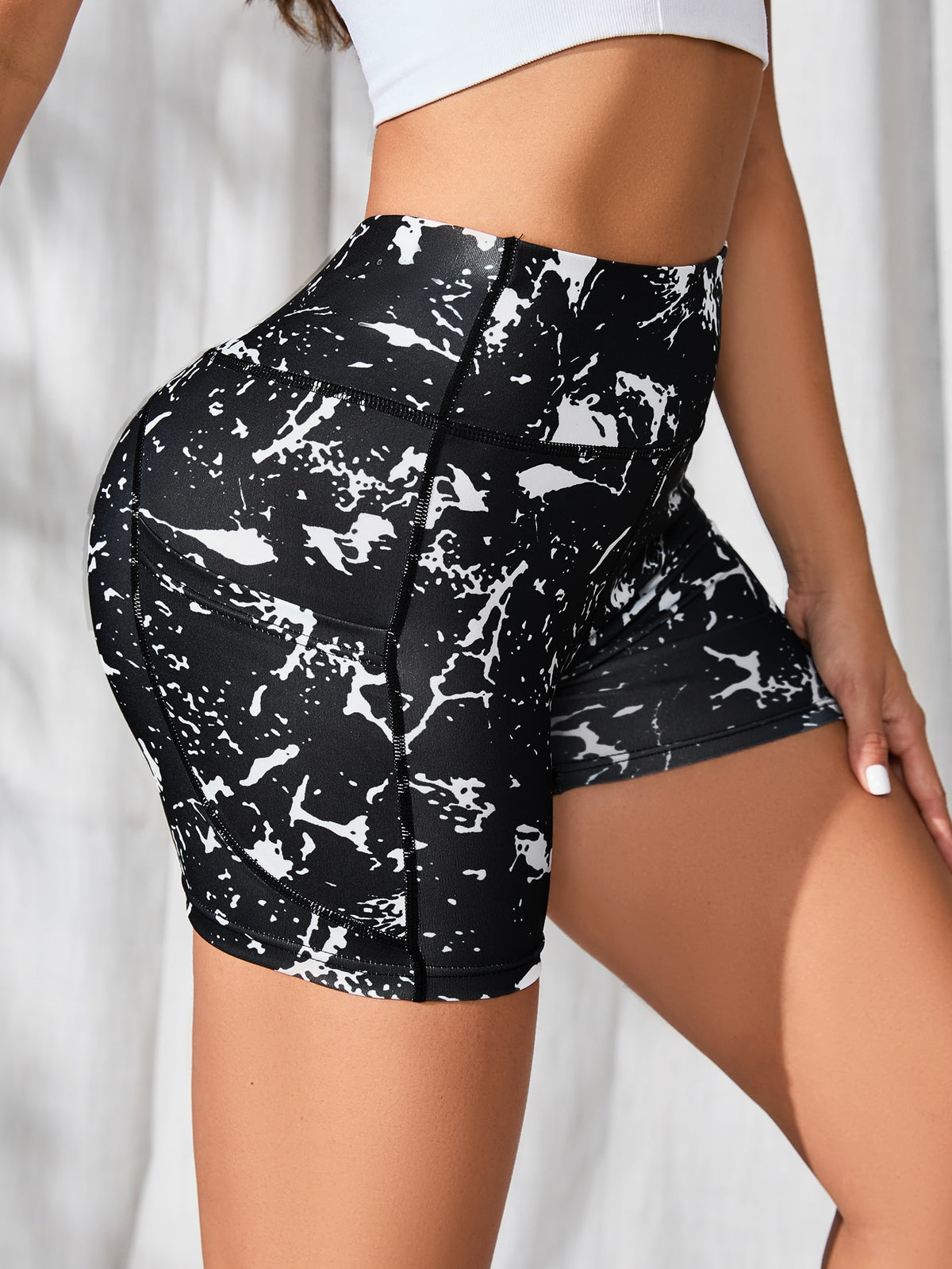 Sports Shorts With Phone Pocket Tie Dye Wide Waistband