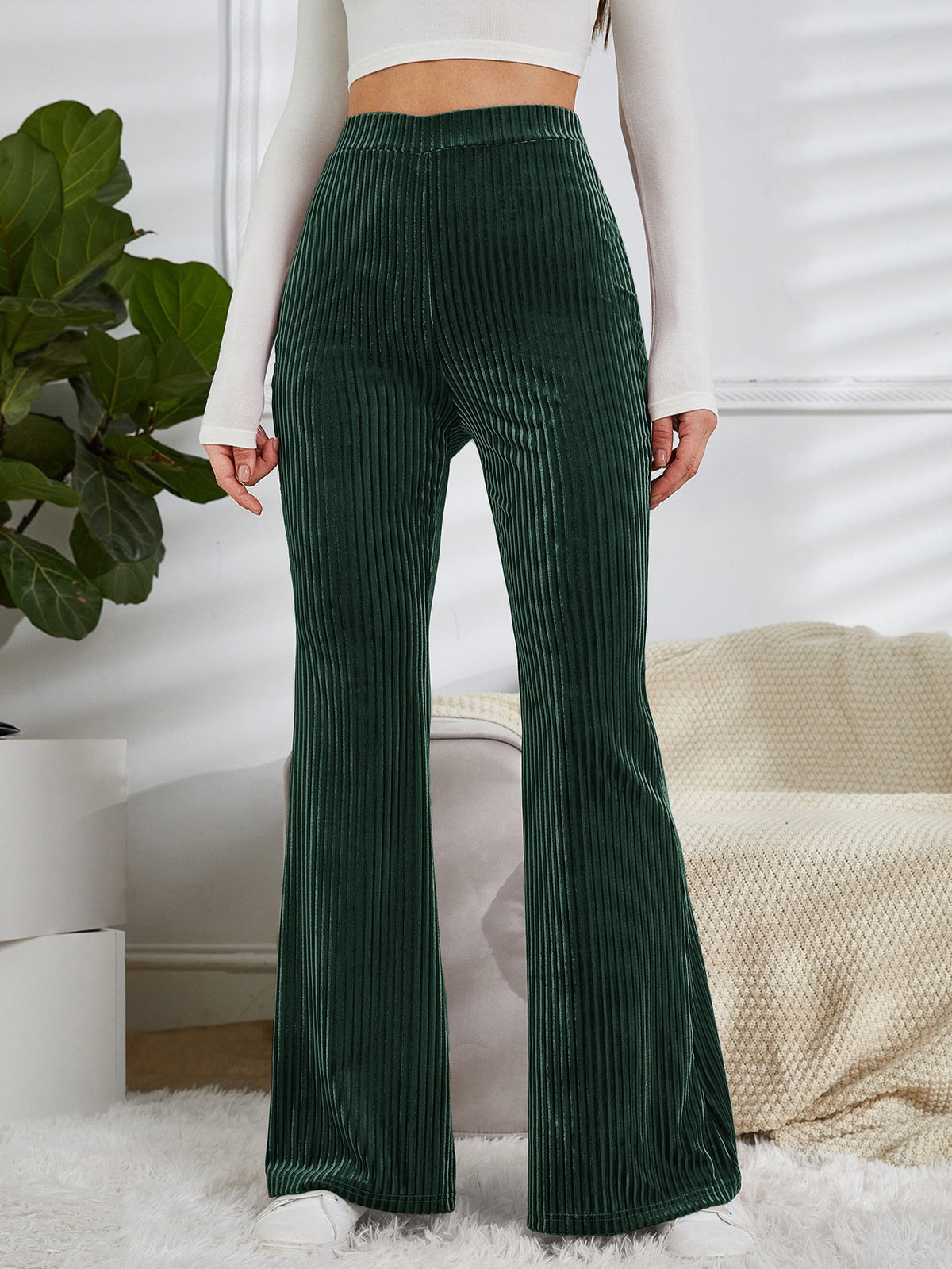 High Waist Velvet Pants with Flare Leg