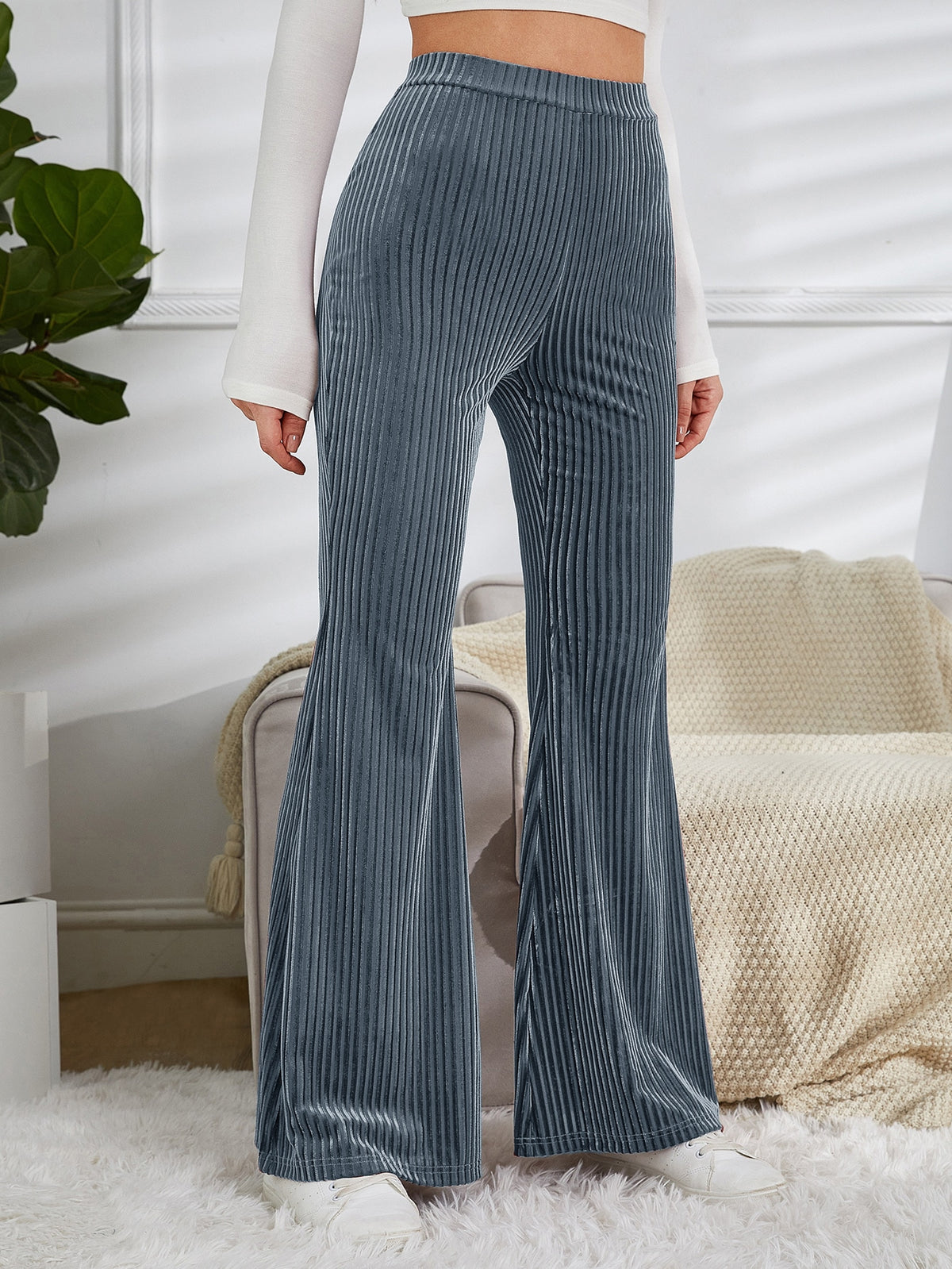 High Waist Velvet Pants with Flare Leg