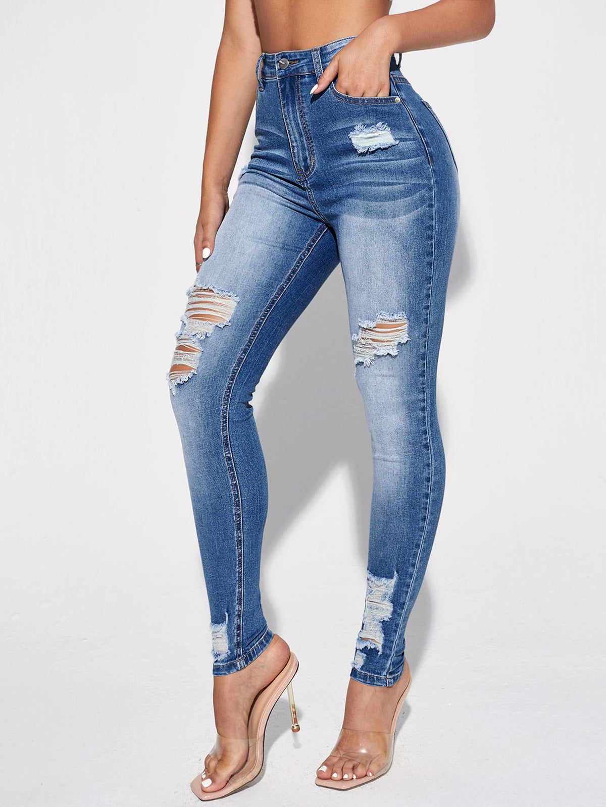 Ripped Skinny Jeans with High Waist