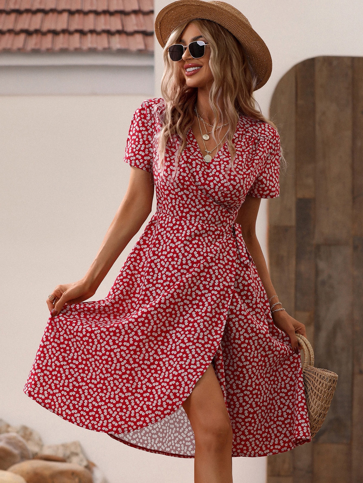 Print Wrap Dress with Side Knot