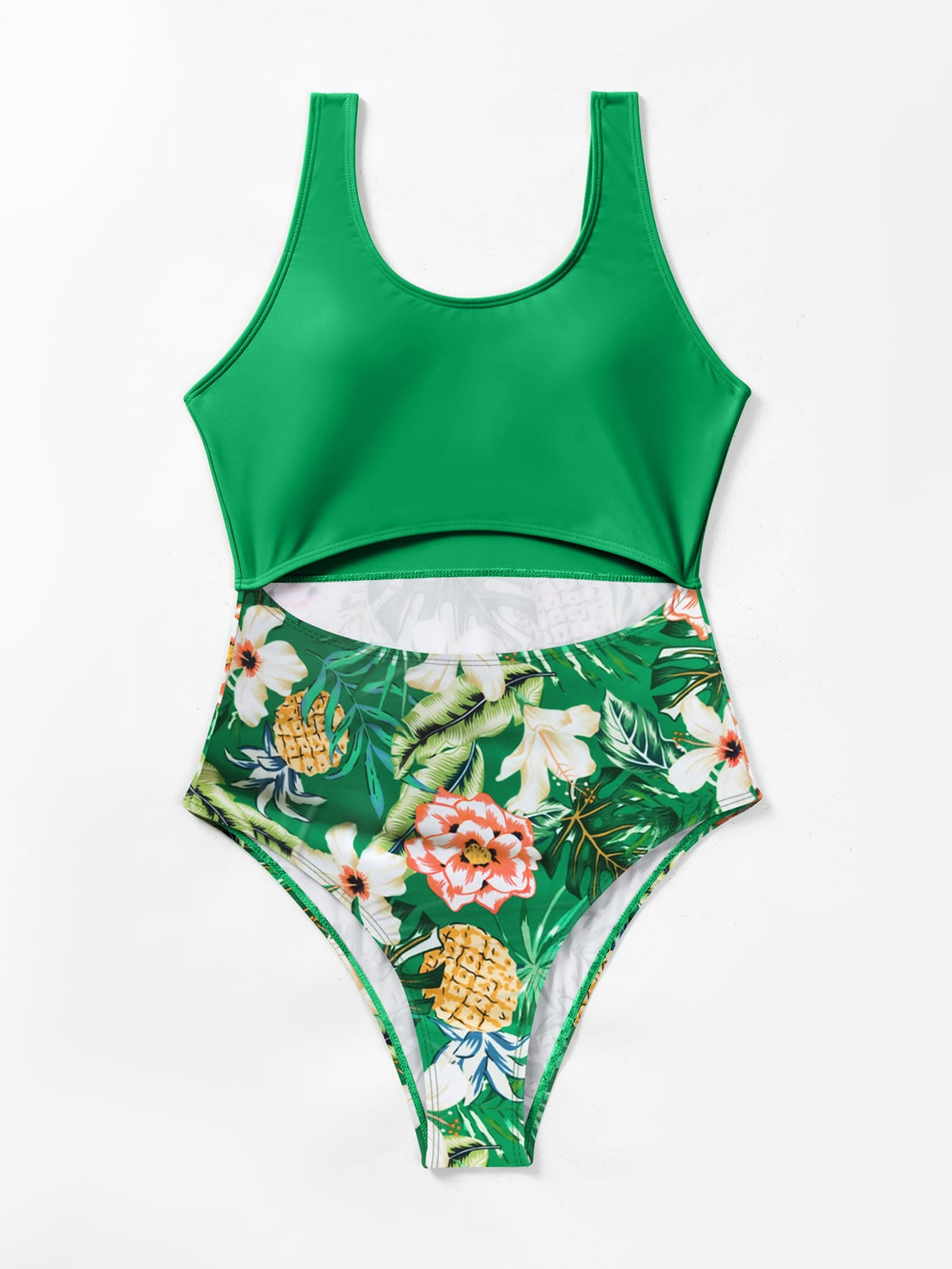 One Piece Tropical Print Swimsuit with Cut out