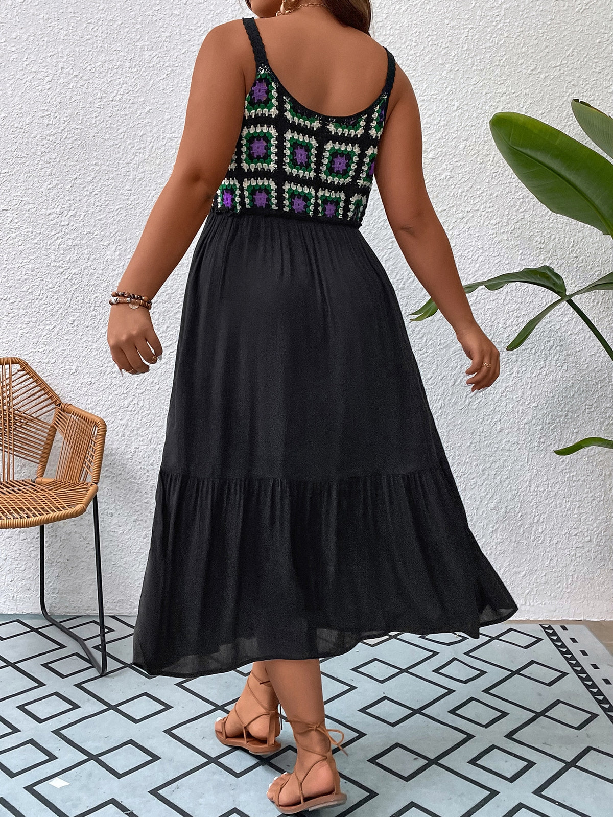 Plus Crochet Bodice Cami Dress with Ruffle Hem