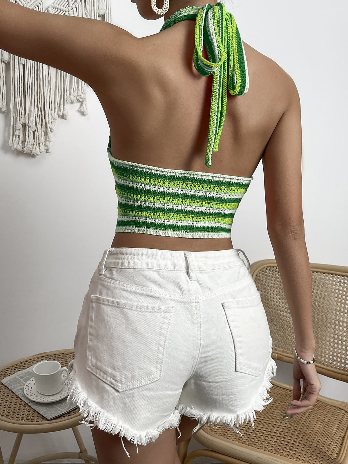 Knit Halter Crop Top Backless with Ties