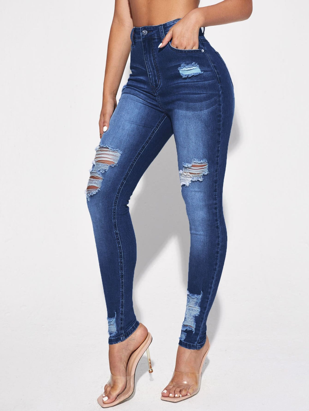 Ripped Skinny Jeans with High Waist