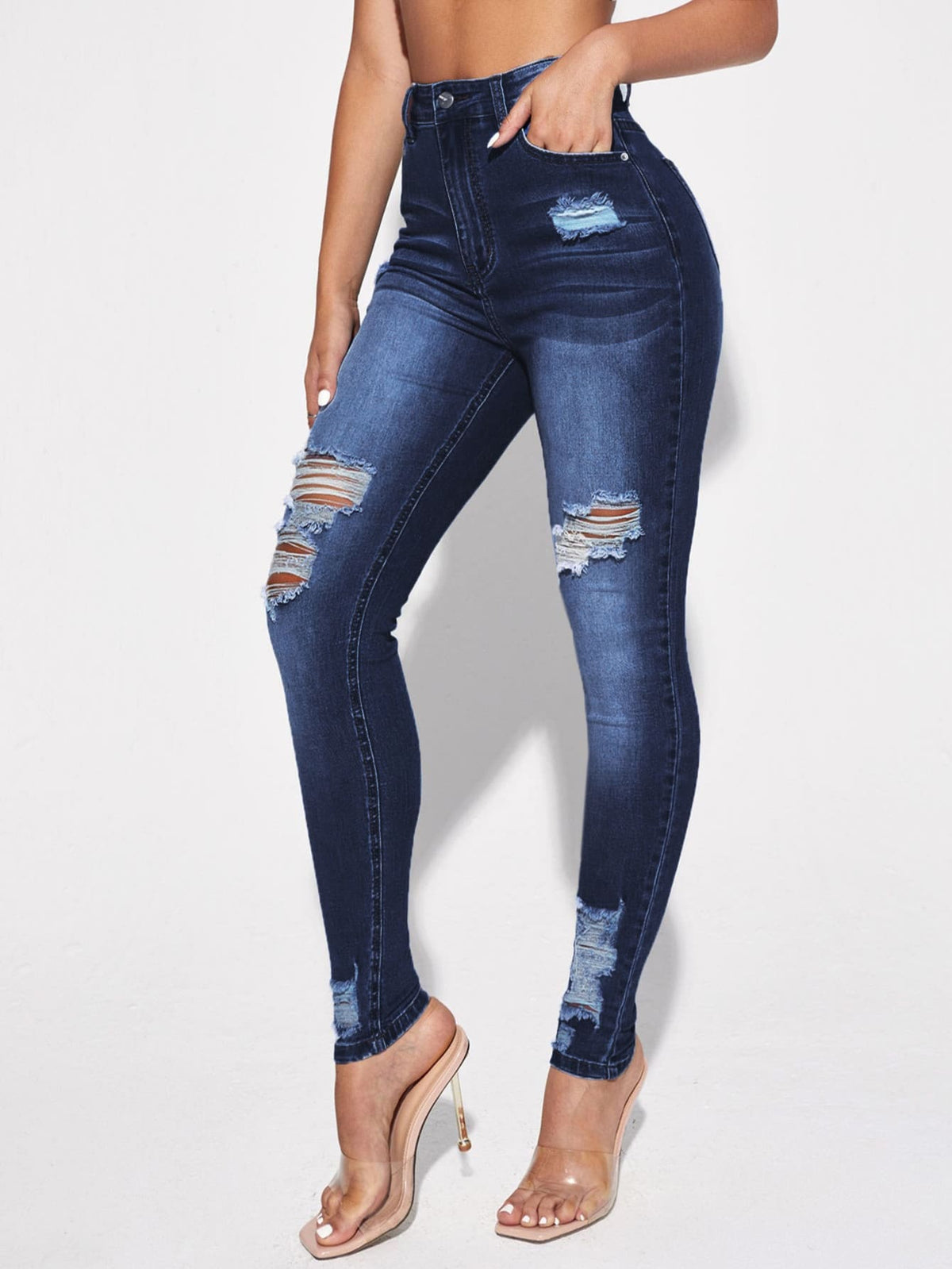 Ripped Skinny Jeans with High Waist