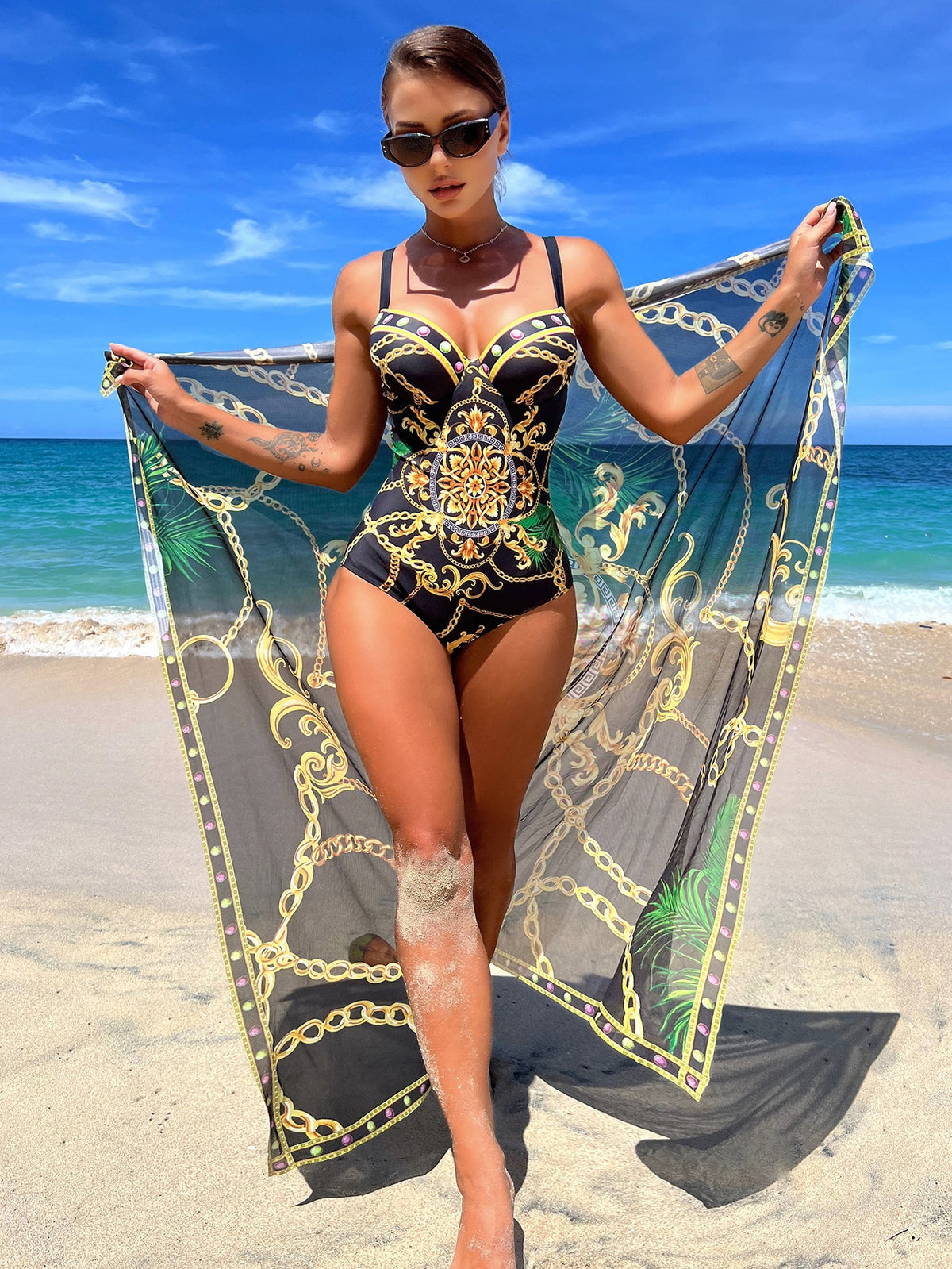 Boho One Piece Swimsuit With Beach Skirt