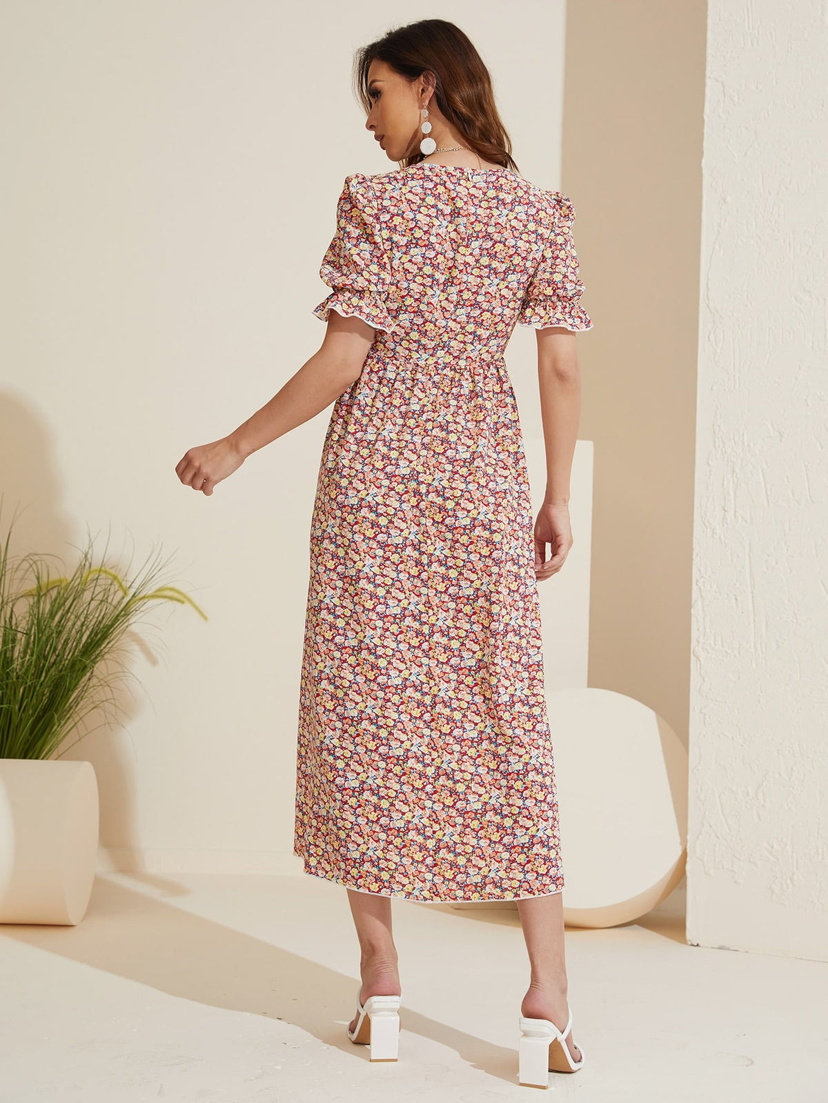 Floral Print Dress with Lace Trim