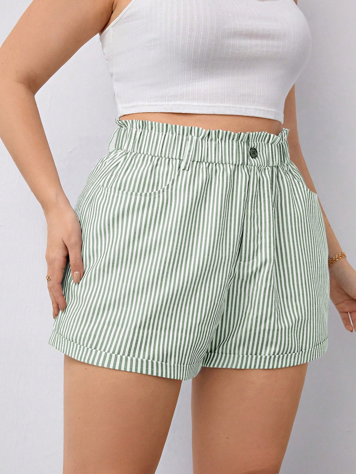 Plus Striped Paperbag Waist Shorts