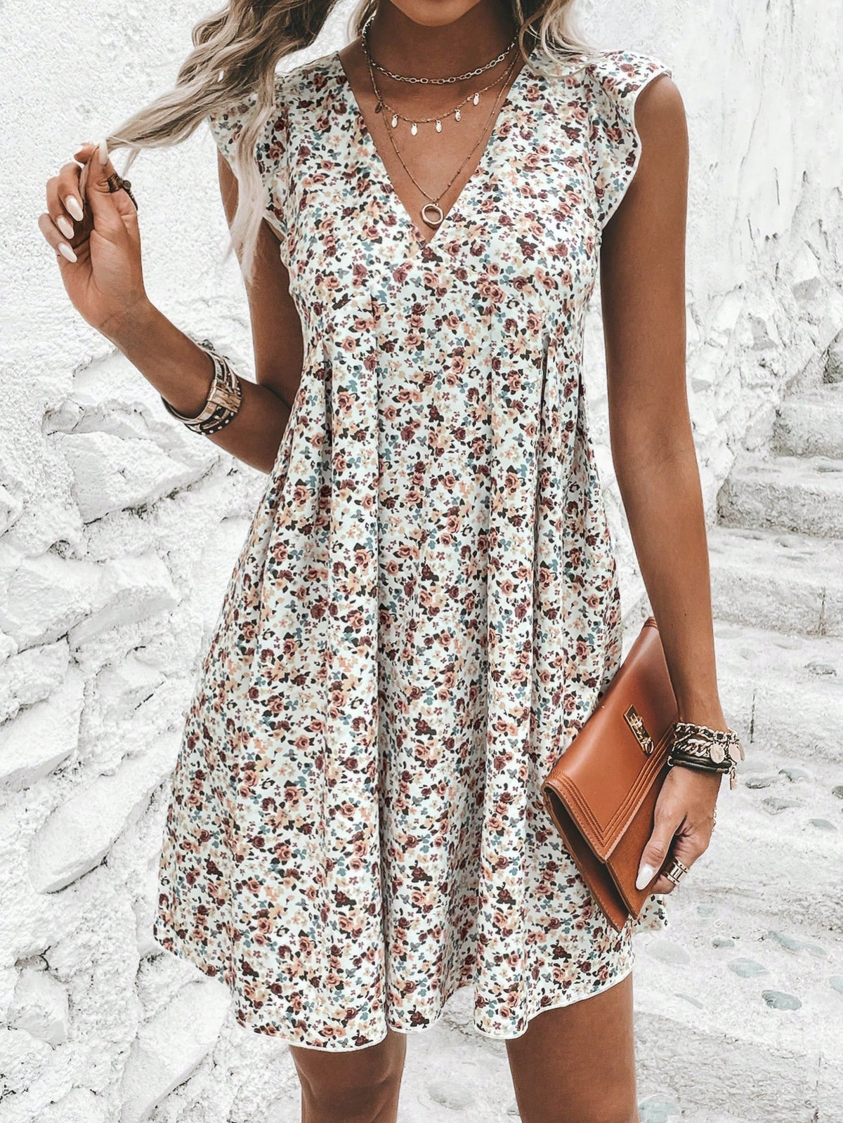 Floral Print Smock Dress with Ruffle Trim