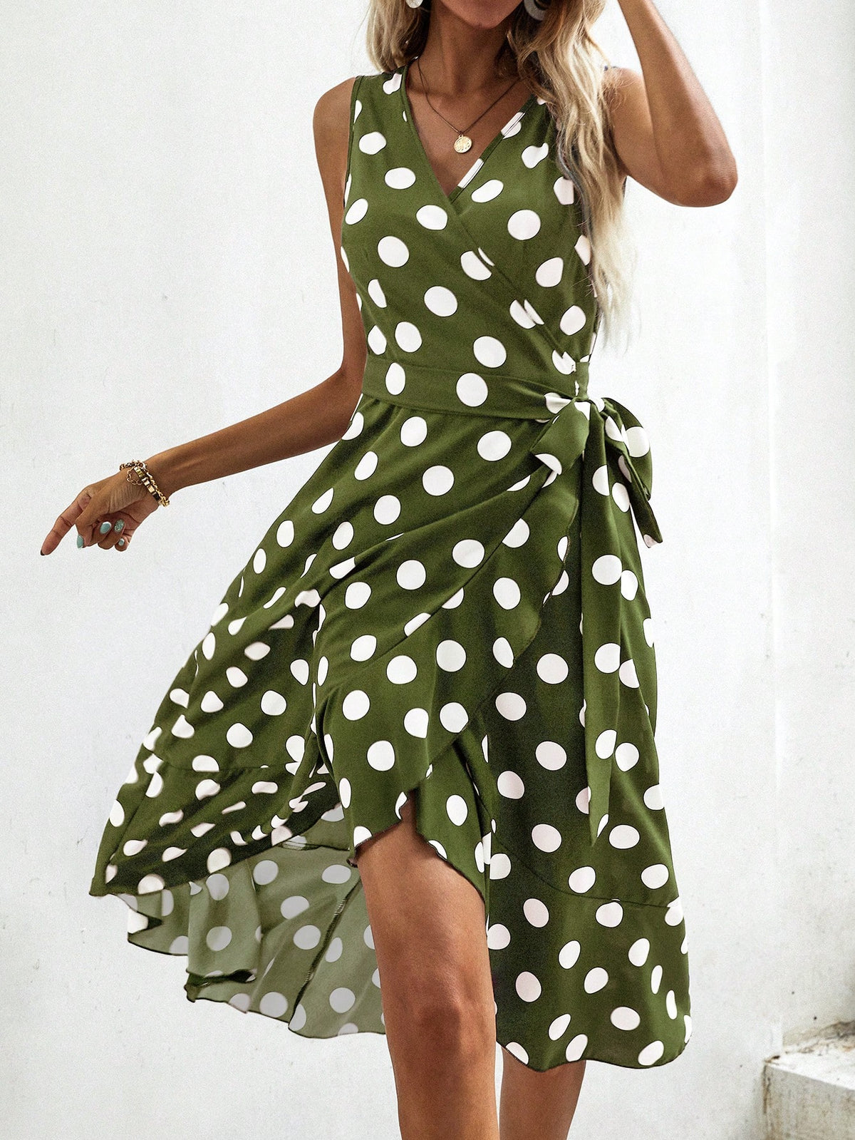 Polka Dot Side Wrap Dress