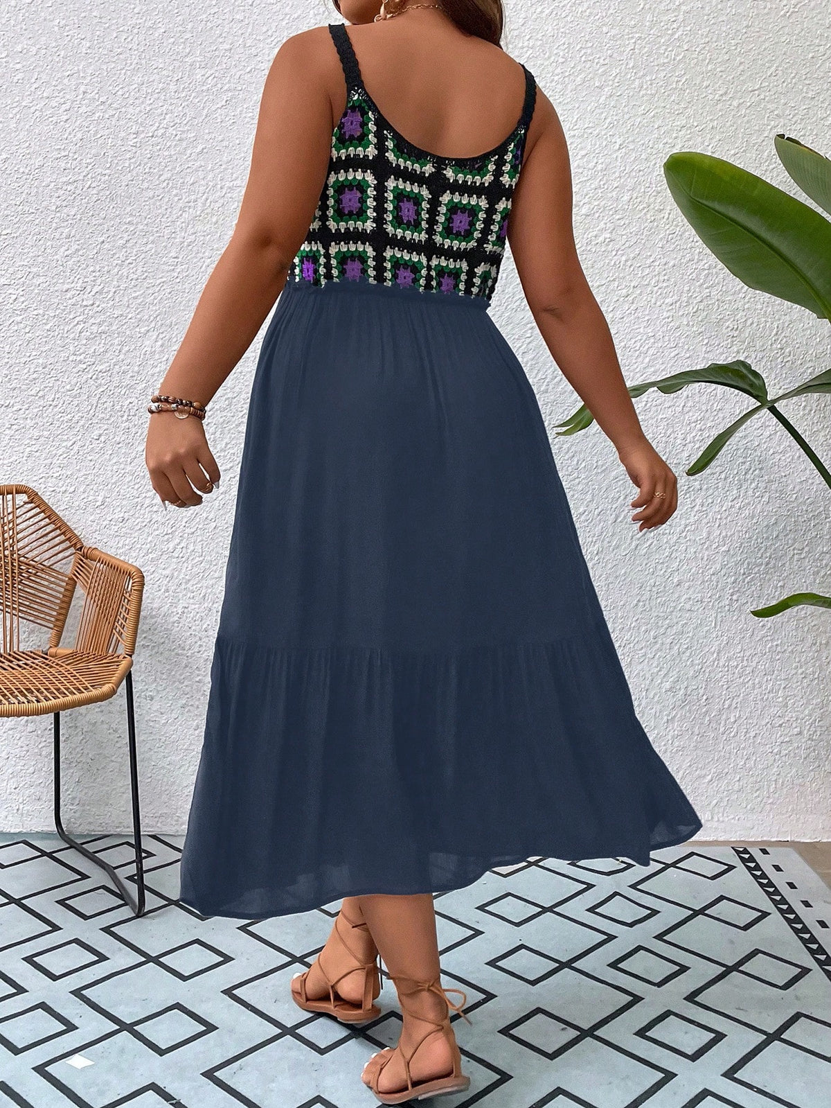 Plus Crochet Bodice Cami Dress with Ruffle Hem