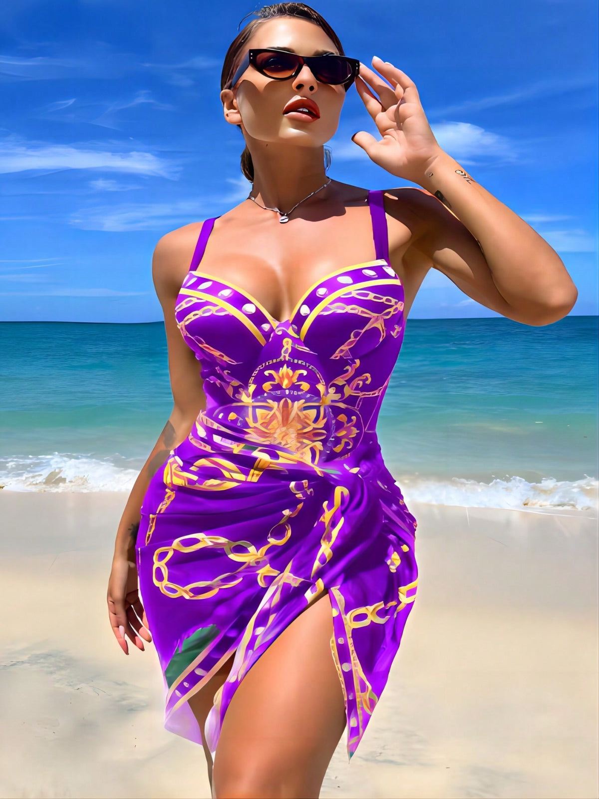 Boho One Piece Swimsuit With Beach Skirt
