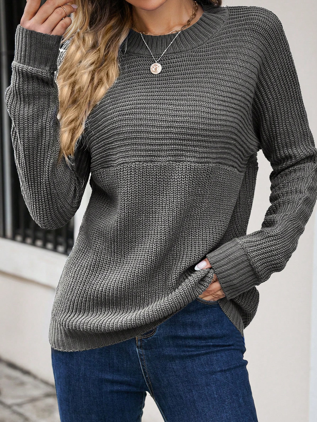Knit Sweater with Batwing Sleeve