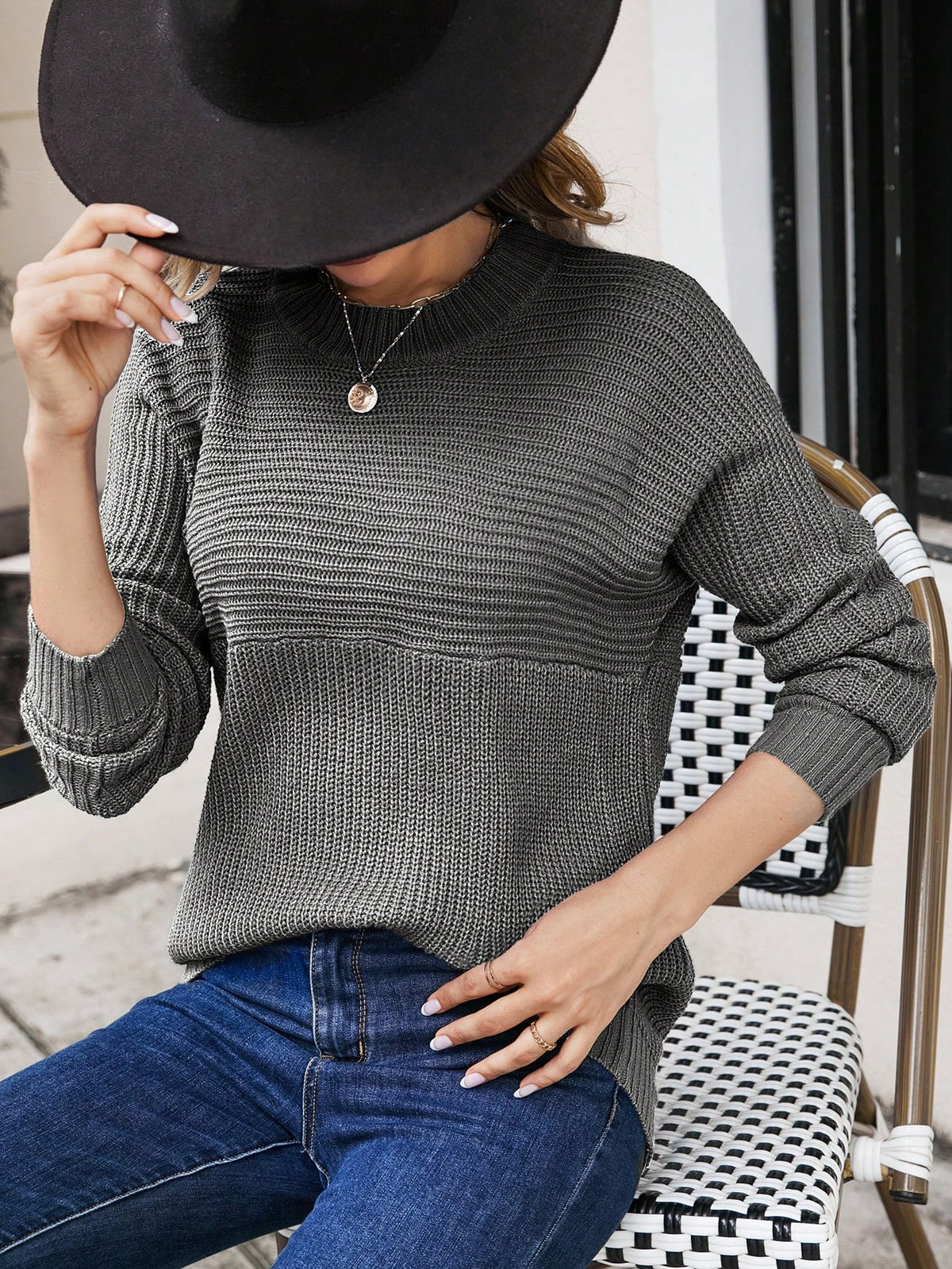 Knit Sweater with Batwing Sleeve