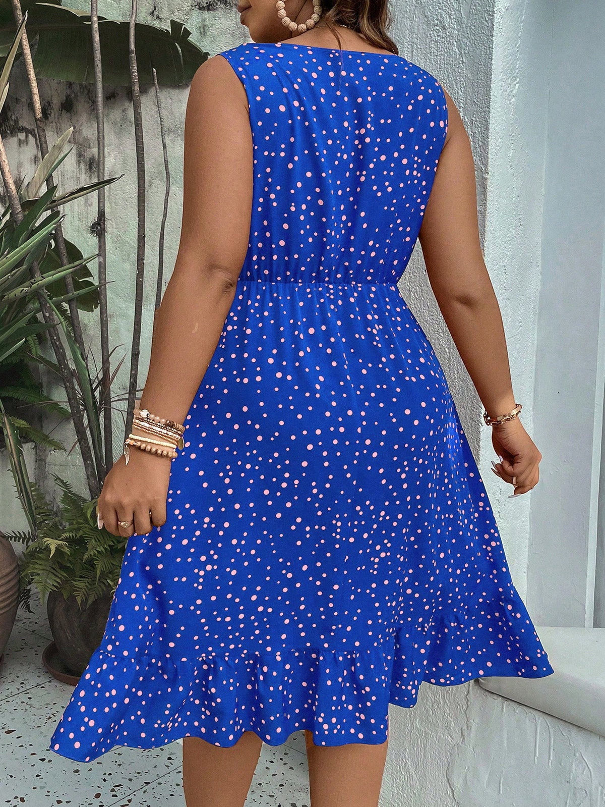Plus Polka Dot Dress with Ruffle Hem