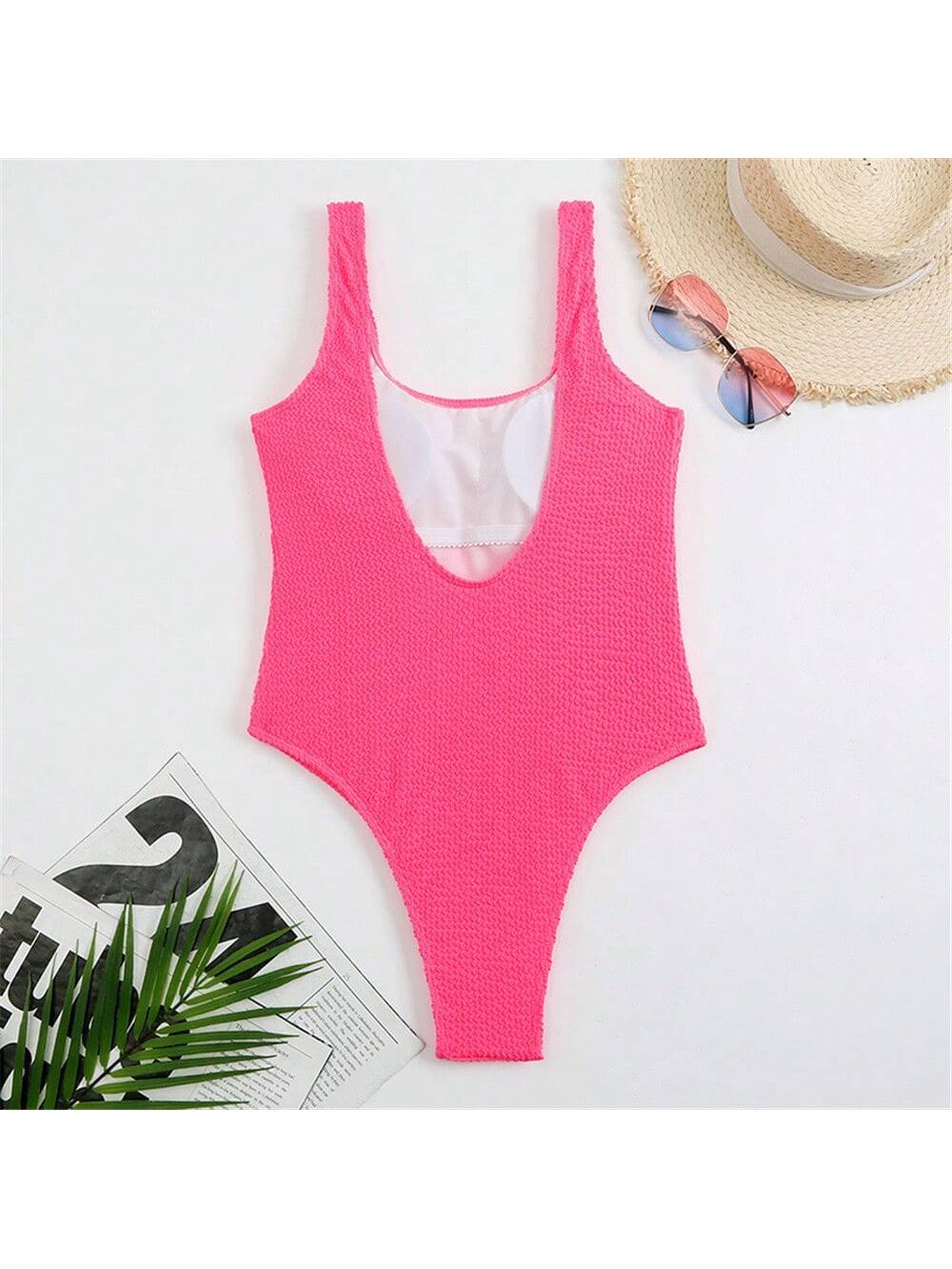 One-piece Swimsuit With Wrinkled Wave Stripes