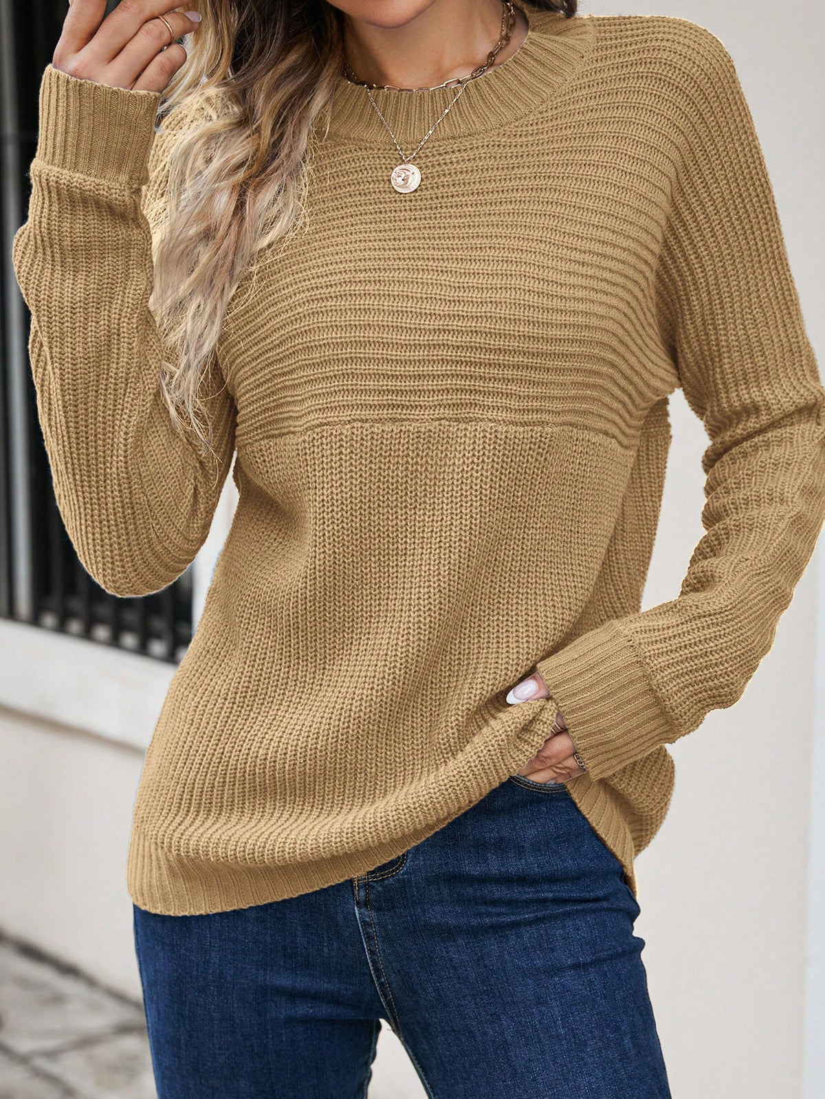 Knit Sweater with Batwing Sleeve