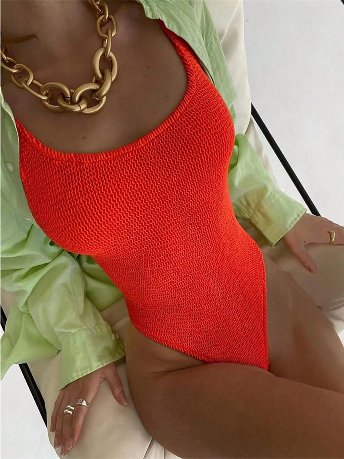 One-piece Swimsuit With Wrinkled Wave Stripes