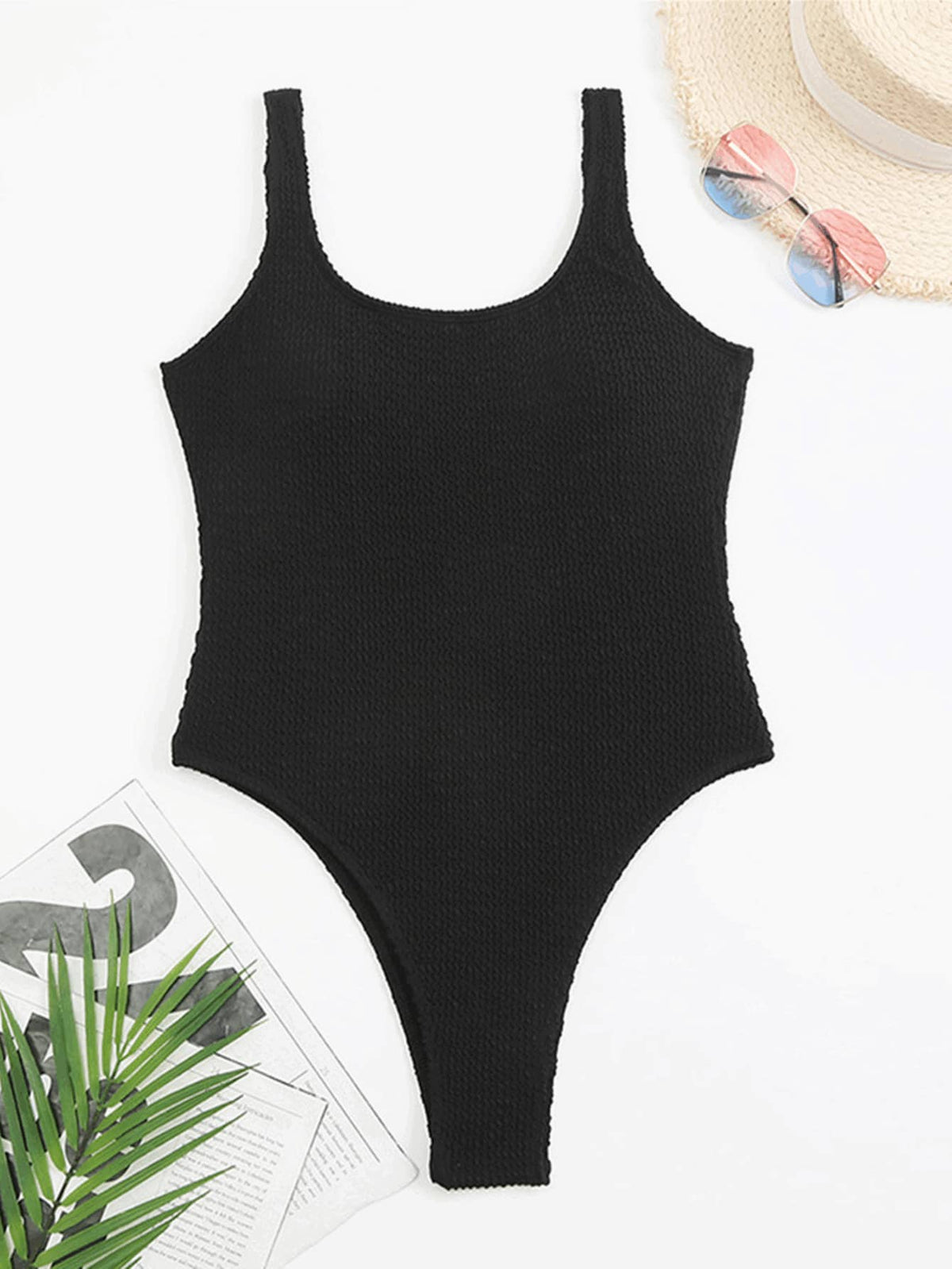 One-piece Swimsuit With Wrinkled Wave Stripes