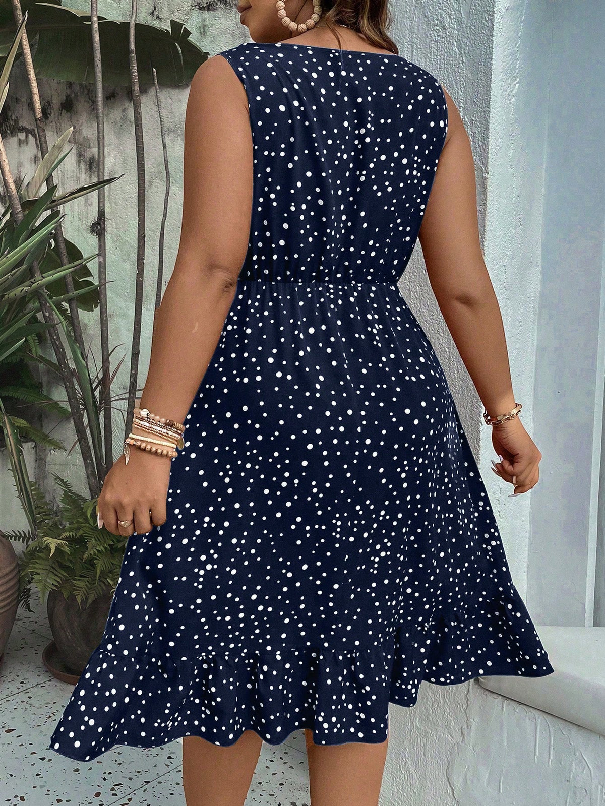 Plus Polka Dot Dress with Ruffle Hem